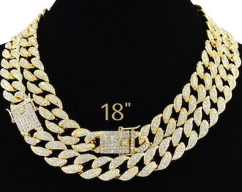 10MM Silver 007, 18 AOVR Hip Hop Mens 10-28mm Miami Chain 18K Gold Plated Fully Iced-Out CZ Crystal Bling Bling Necklace 10MM Silver 007, 18 AOVR Hip Hop Mens 10-28mm Miami Chain 18K Gold Plated Fully Iced-Out CZ Crystal Bling Bling Necklace