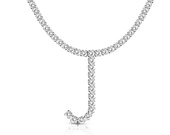 Personalized Initial Diamond Letter Pendant Necklace and Tennis Chain Choker Silver/White Gold/Platinum Tone Cubic Zirconia Bling 20 Inches