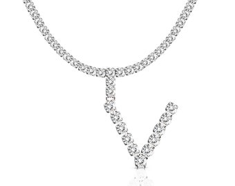 Personalized Initial Diamond Letter Pendant Necklace and Tennis Chain Choker Silver/White Gold/Platinum Tone Cubic Zirconia Bling 20 Inches