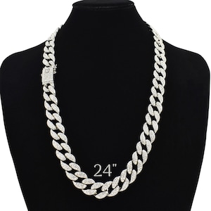 Iced Out Cuban Link Chain: 15MM Silver Plated CZ Pave Choker