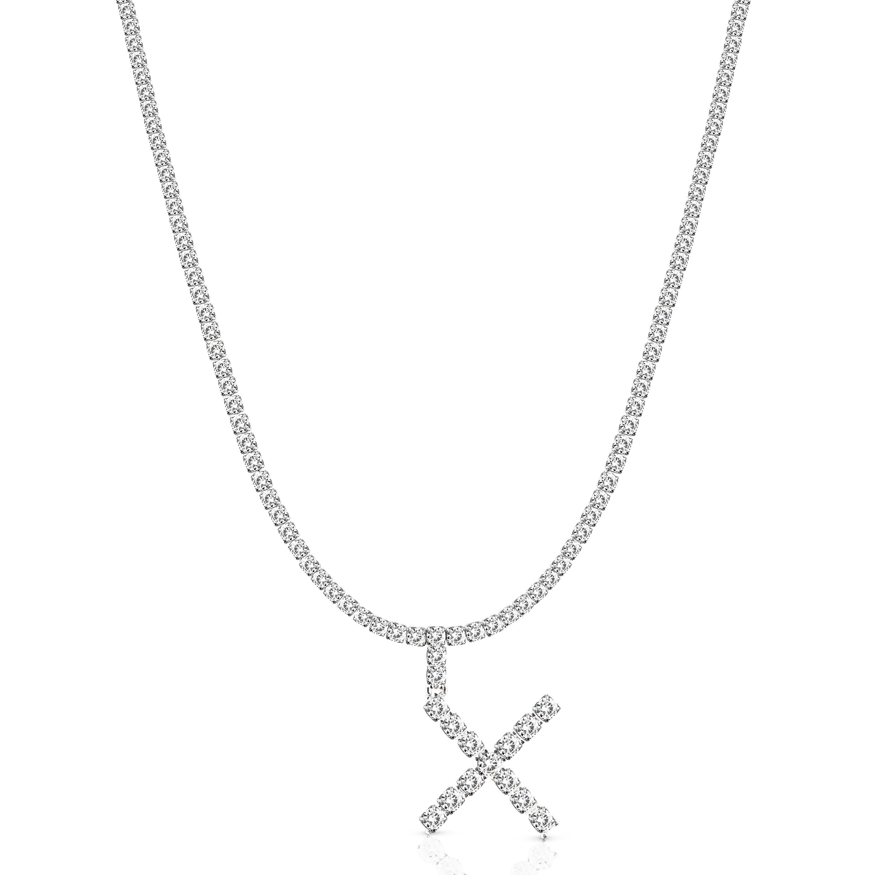 Personalized Initial Diamond Letter Pendant Necklace and Tennis Chain Choker Silver/White Gold/Platinum Tone Cubic Zirconia Bling 20 Inches