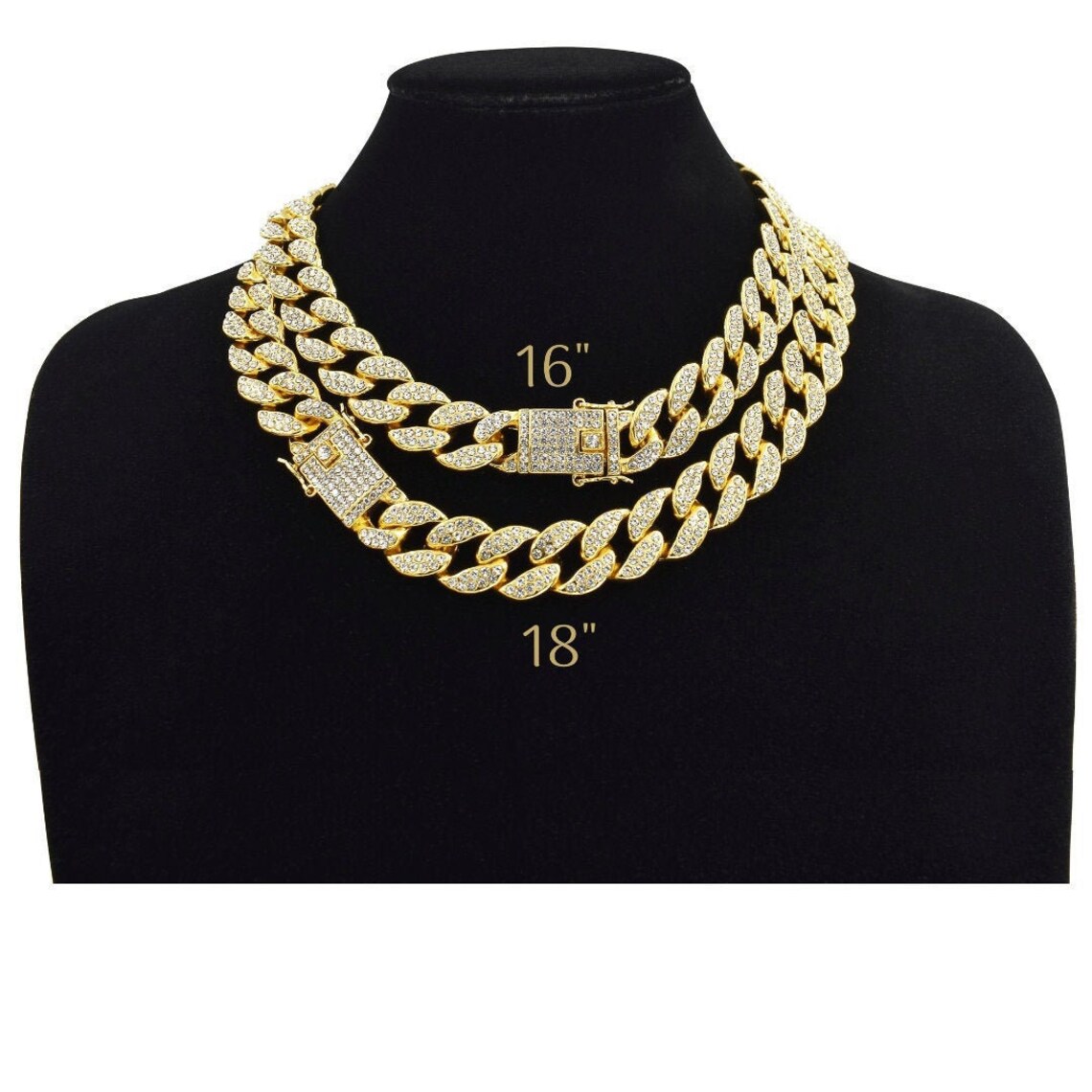 2 16 & 18 Cuban Link Chain Iced Out 15MM 18k Gold Plated Etsy