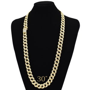 Iced Out Cuban Link Chain: 15MM Gold Plated CZ Pave Choker