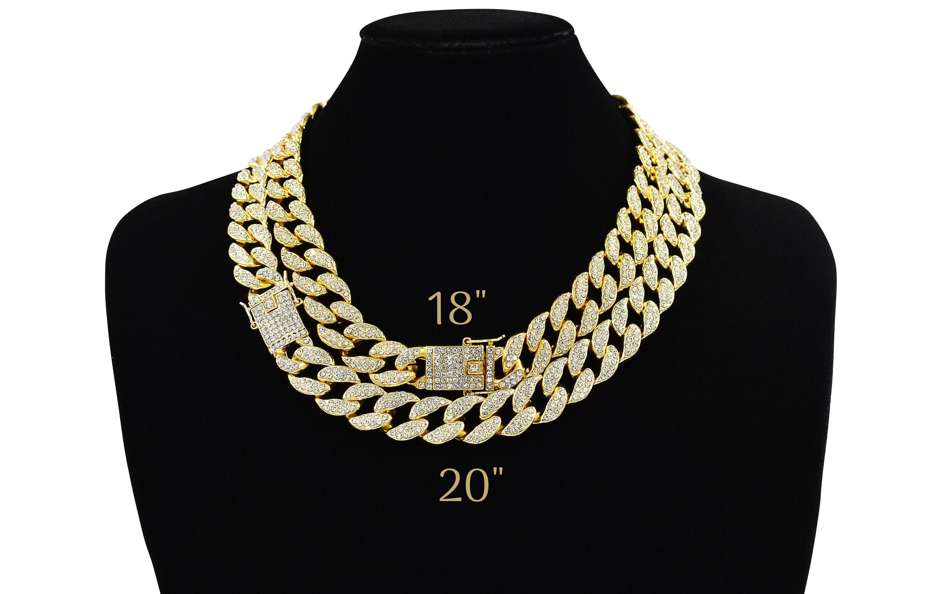 Two Cuban Link Chain Iced Out 15MM 18k Gold Plated Simulated Etsy