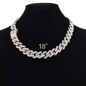 Cuban Link Chain 18k Silver Tone Plated Simulated Diamond CZ Pave Prong New Straight Edge Chain |Choker | Necklace | Iced Out Hip Hop Bling
