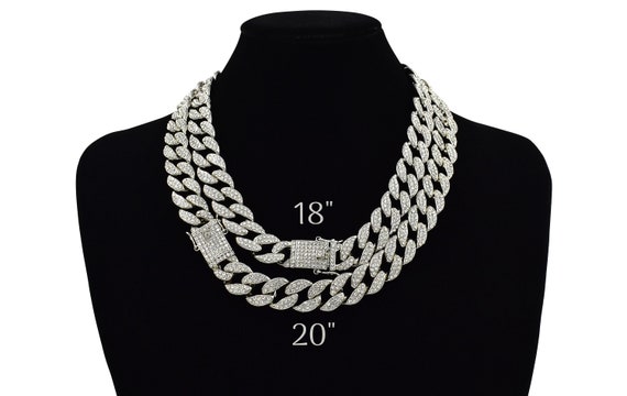 Two Cuban Link Chain Iced Out 15MM 18k Silver Plated Simulated - Etsy