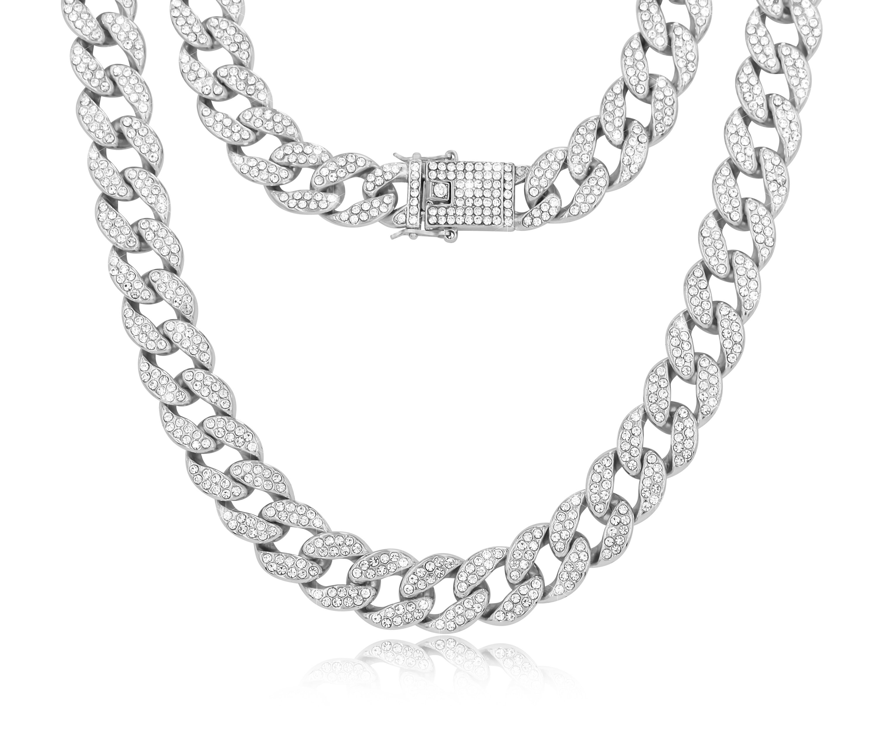 Cuban Link Chain Iced Out 15MM 18k Silver Plated Simulated - Etsy