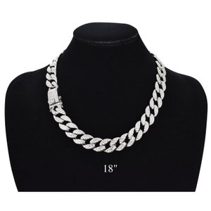 Cuban Link Chain Iced Out 15MM 18k Silver Plated Simulated Diamond CZ Pave | Choker | Necklace | Silver Tone Hip Hop Bling