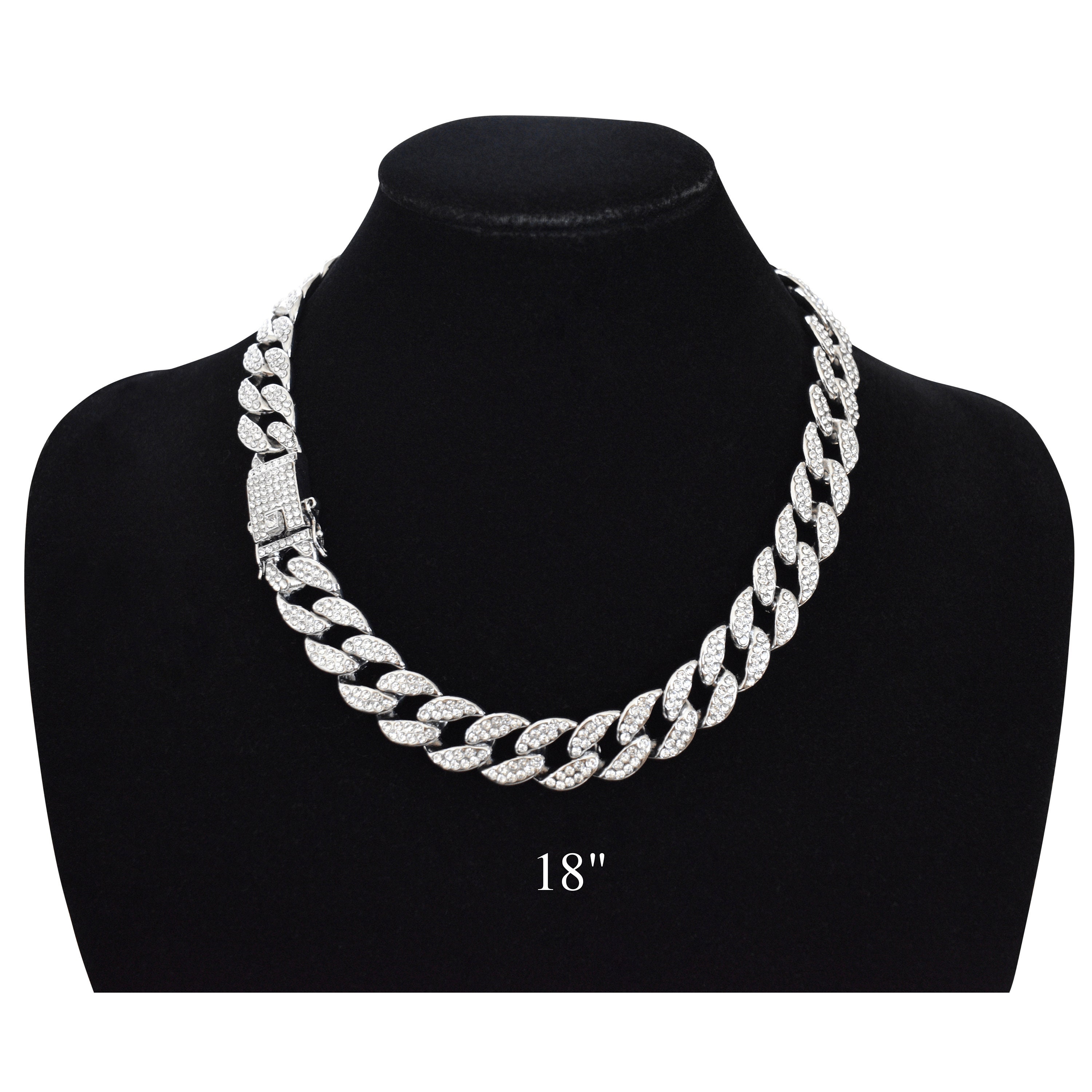 Cuban Link Chain Iced Out 15MM 18k Silver Plated Simulated Etsy