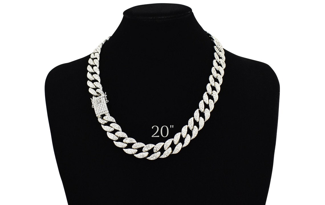 Cuban Link Chain Iced Out 15MM 18k Silver Plated Simulated - Etsy