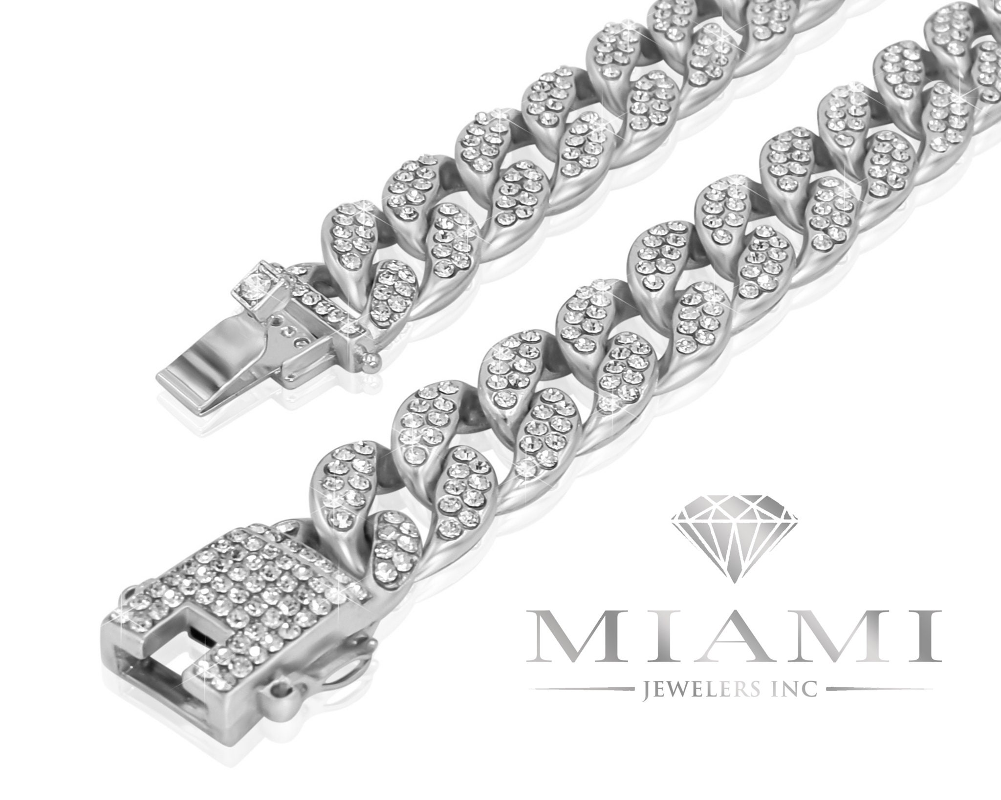 Cuban Link Chain Iced Out 15MM 18k Silver Plated Simulated Etsy UK
