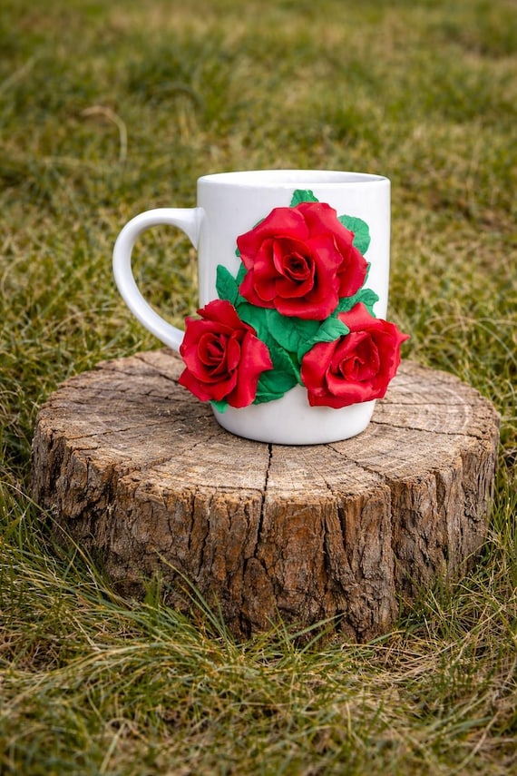 Floral Design Made of Polymer Clay. Mug With Realistic Rose. Decorated Ceramic  Mug With 3d Rose. Gift for Her With Rose - Etsy