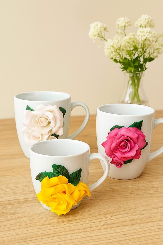 Handmade Polymer Clay Rose Mug: Unique Floral Art Gift. 3D Decoration With  Roses. A Cup With Realistic Roses. - Etsy