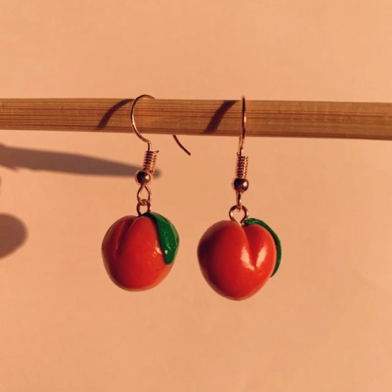 Aesthetic Peach Earrings Rose Gold Earrings Dangling Peach Etsy