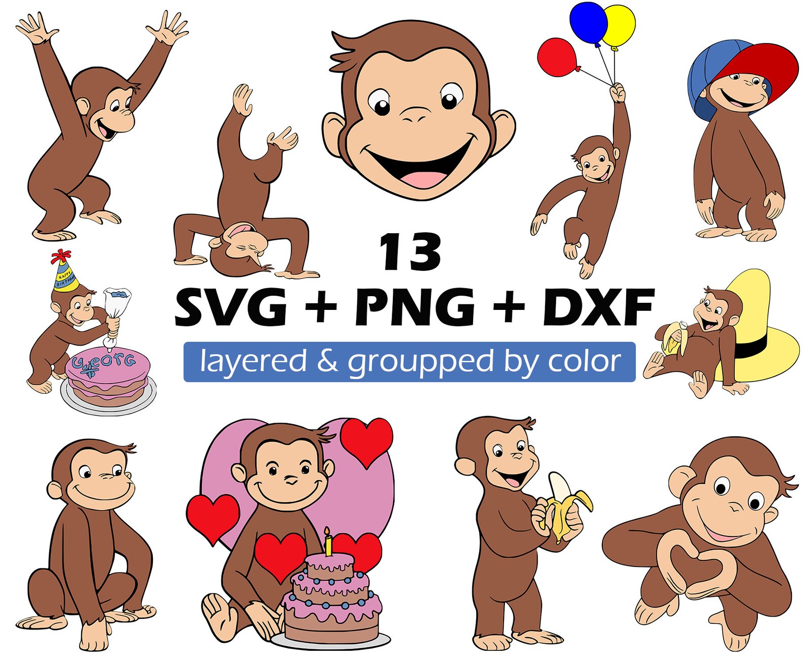 Curious george svg | Etsy