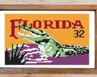 Florida Alligator Stamp Cross Stitch Pattern by Atlantic Blue Canvas®