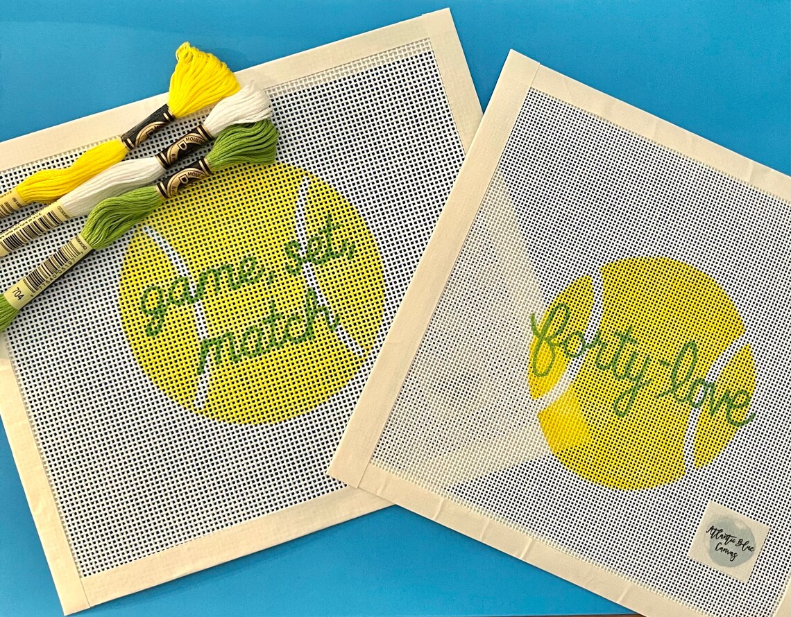 Game Set Match Tennis Ball Needlepoint Canvas Kit Etsy
