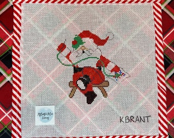 Needlepointing Santa: Christmas Ornament Needlepoint Canvas (4x4.25)