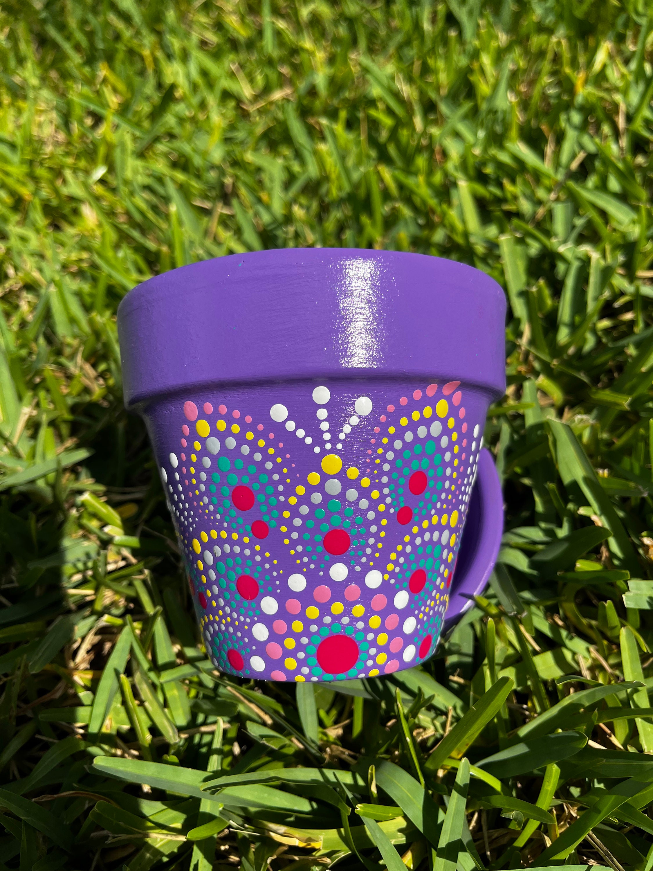 Hand Painted Flower Pot Pointillism Technique Mandala Art - Etsy