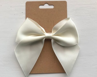 Ivory Satin Bow Hair Clip