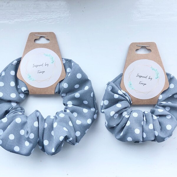 Grey Polka-dot Scrunchies