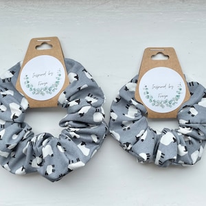 Grey Sheep Print Scrunchie