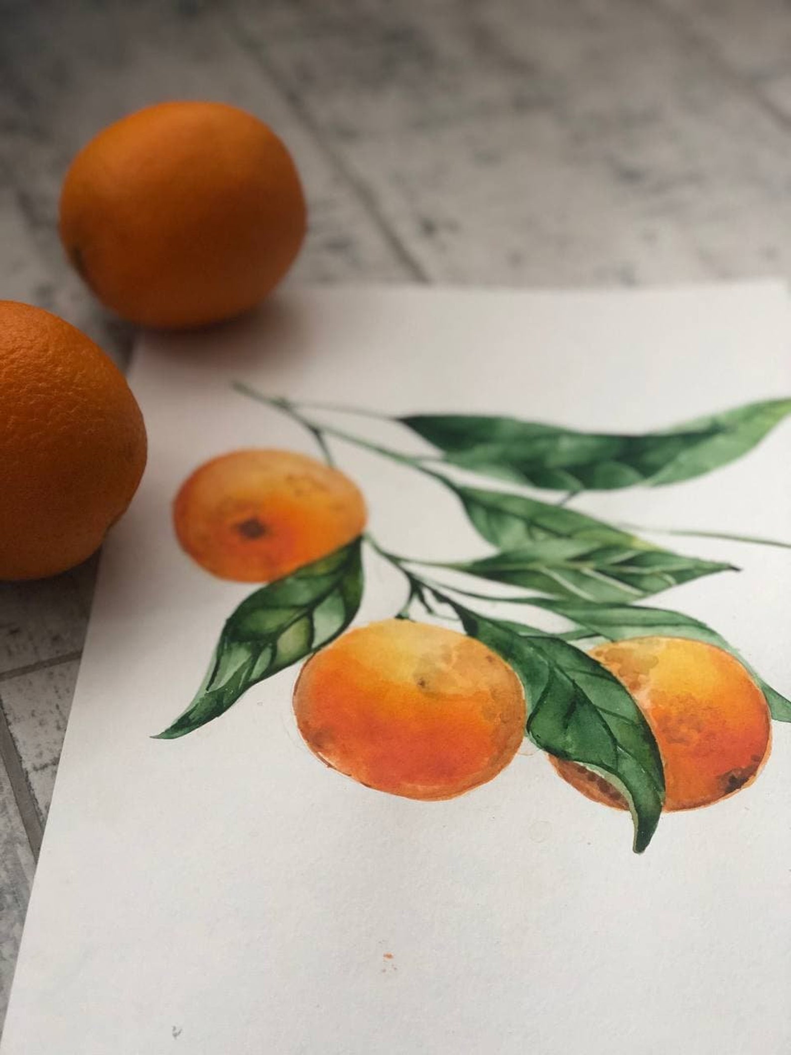 Orange watercolor painting fruits art painting for kitchen Etsy