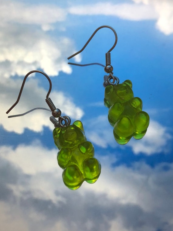 Green gummy bear earrings