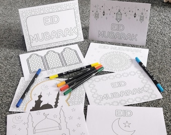 Carte Eid da colorare per bambini / DOWNLOAD DIGITALE Carte Eid / Pagine da colorare Eid / Confezione da 8