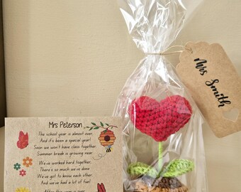 Teacher Gift | Handmade Crochet Flower with Wildflower seed Packet |  End of term Teacher Gift