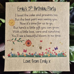 Personalised Birthday Seed Packets |  Sunflower Seed Party Favours | SEEDS INCLUDED | Birthday Thank you for Coming | Party Bags