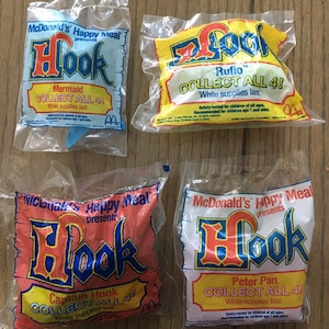 HOOK McDonald HappyMeal toys, vintage, complete Series of 4- MIP, unused.