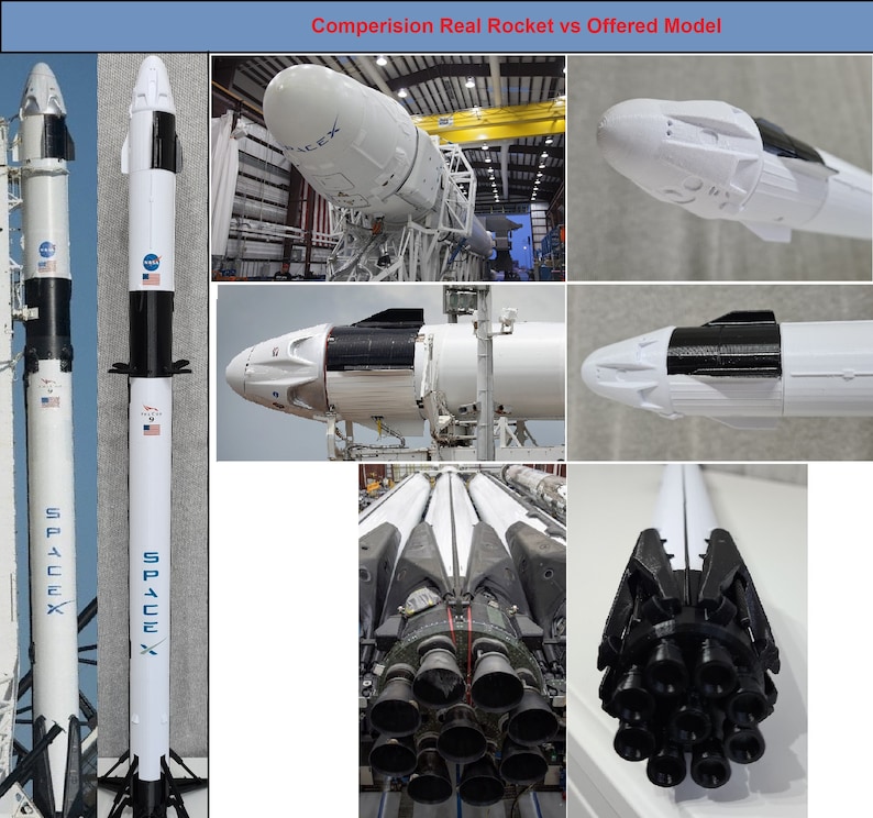 SpaceX Falcon 9 with Dragon Capsule 1:76 84cm/33inch Decals Included Bestseller Best Quality Gift Best ETSY price image 9