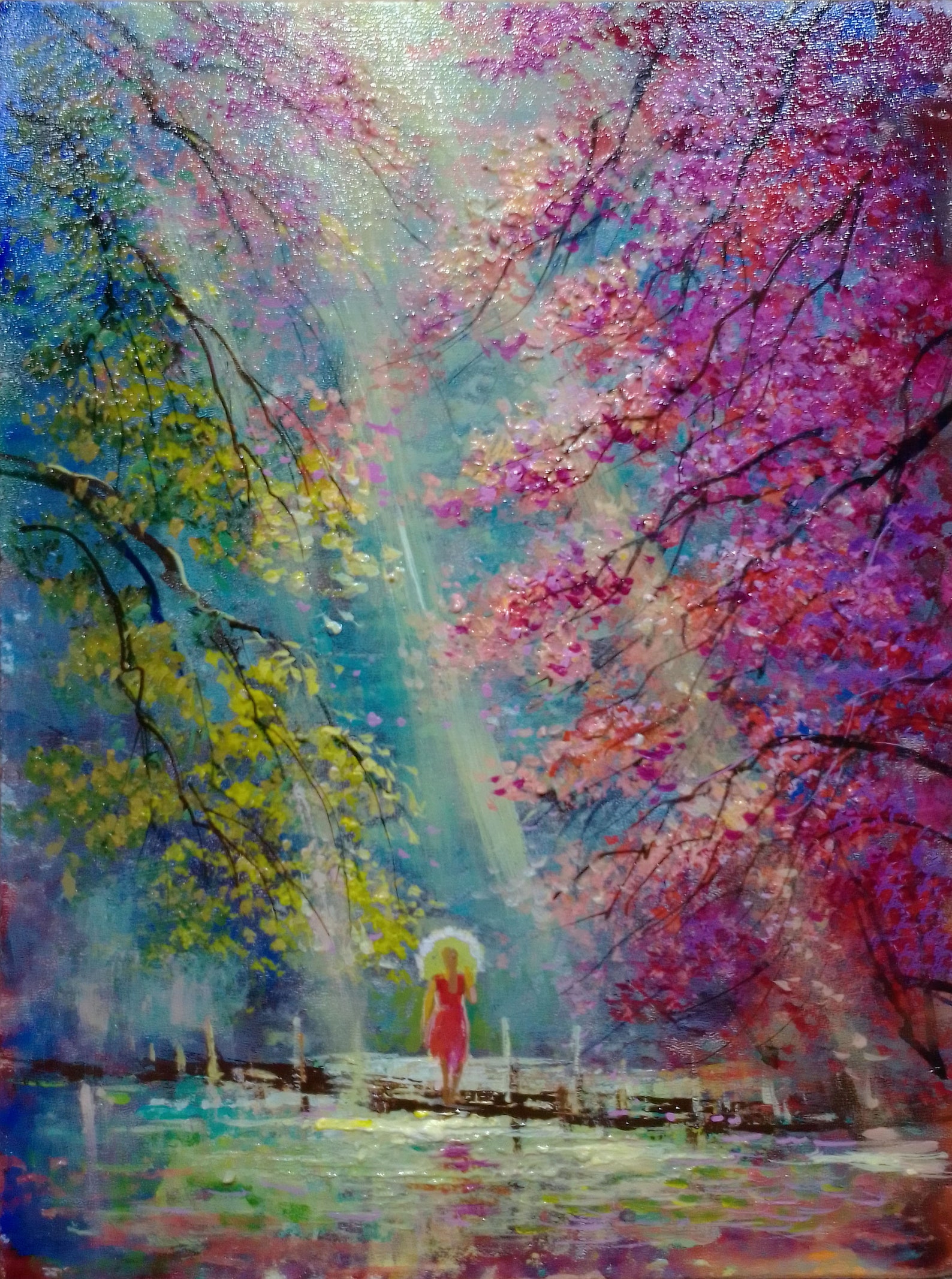 Japanese Sakura Painting Blossom Cherry Painting Mount Fuji Etsy