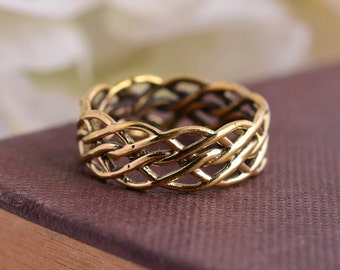 Brass Hand Woven Ring, Celtic Band, Boho Ring, Celtic Knot Ring, Brass Band, Geometric, Ethnic Ring, Dainty Ring, Celtic Love Knot