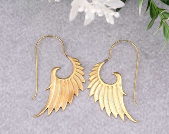 Gold Feather Earrings, Gold Drop Feather Earrings, Boho Earrings, Bohemian Earrings, Wedding Earrings, Bridal, Wings Earrings