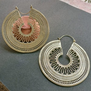 Mandala Earrings, Ethnic Earrings, Tribal Gold Brass Earrings, Boho ...