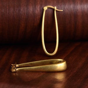 Pair of Oblong Rectangular Hoop Earrings in Brass, Oval Hoop Earrings, Chunky Hoop Earrings, Gold Brass, Hoop Earrings, Gift For Her image 1