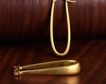 Pair of Oblong Rectangular Hoop Earrings in Brass, Oval Hoop Earrings, Chunky Hoop Earrings, Gold Brass, Hoop Earrings, Gift For Her