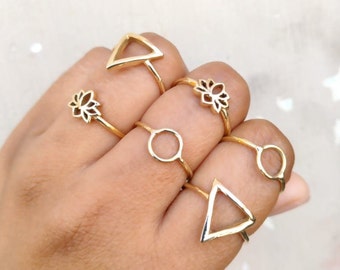 Gold Midi Ring Set, Gold Knuckle Rings Set for Women Girls, Lotus Triangle Karma Rings, Gold Rings, Bohemian Stacking Rings, Boho Rings