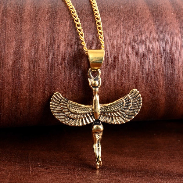 Gold Necklace, Wings Necklace, Ancient Goddess Jewelry, Ritual Healing Jewelry, Goddess Jewelry, Necklace, Gold Angel Pendent