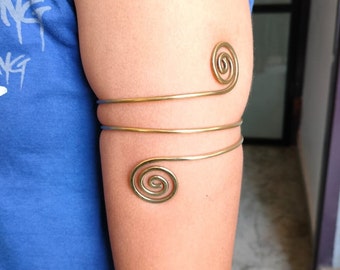 Plain Swirl Upper Arm Cuff, Brass Arm Band, Armlet, Color Options Available, Spiral Arm Cuff