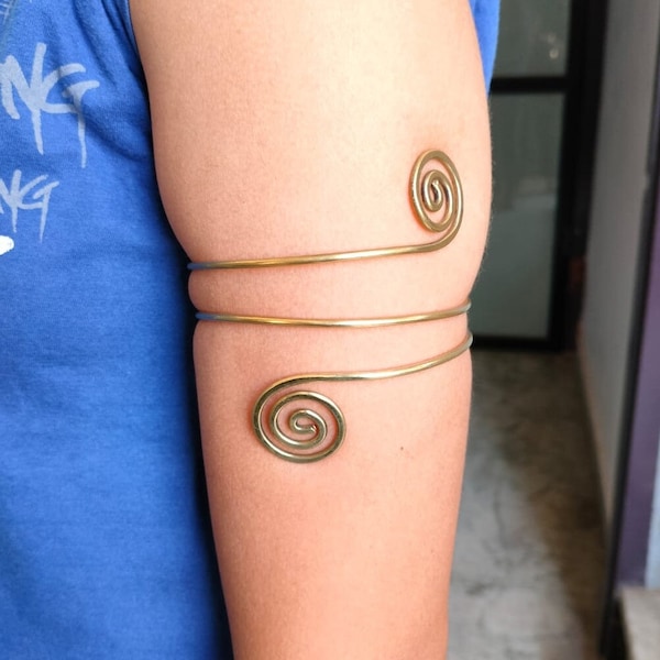 Plain Swirl Upper Arm Cuff, Brass Arm Band, Armlet, Color Options Available, Spiral Arm Cuff