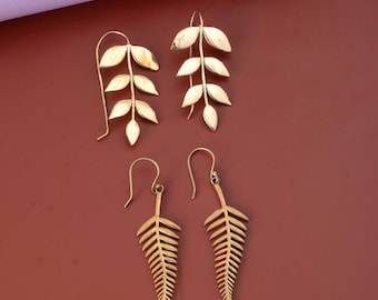 Boucles d'oreilles en or fougère et olive, Boucles d'oreilles, Boucles d'oreilles pendantes, Boucles d'oreilles feuille d'or, Boucles d'oreilles pendantes, Boucles d'oreilles tendance, Cadeau pour elle, Boucles d'oreilles bohème