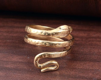 Shiny Gold Snake Ring, Wrap Around Ring, Wrap Snake Band Ring, Statement Snake Ring, Serpent Gold Brass Ring, Fathers Day Gifts, Minimalist