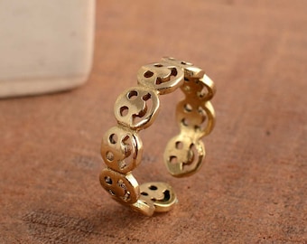 Anillo de cara sonriente ajustable, anillo de cara sonriente apilable, anillo de emoji, anillo de cara feliz, anillo ajustable, anillo de tamaño ajustable, banda de eternidad