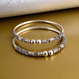 Silver Plated Oxidized Bali Tribal Ornate Bangle Stacking Bracelet, Artisan Crafted Bangle