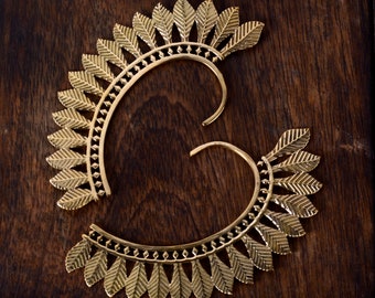 Brass Feather Ear Cuff - Boho Earring, Tribal Jewelry