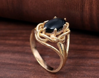 The Protection Ring, Black Obsidian Ring, Gemstone Ring, Black Stone Ring, Gemstone Ring, Brass Ring, Yoga Ring, Meditation Ring