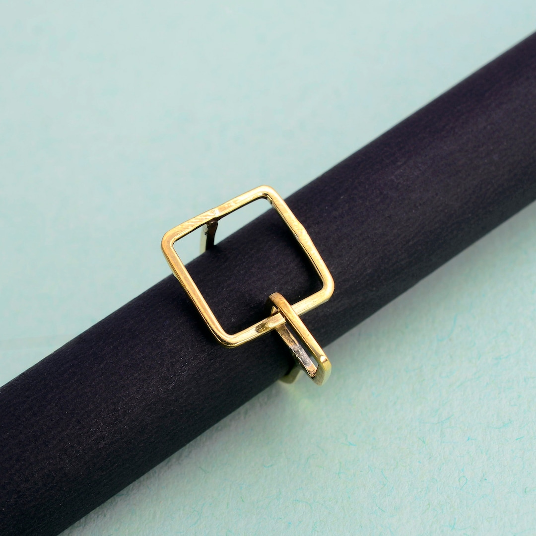 Square Ring Bottom Double Square Ring, Statement Ring, Modern Ring, Geometric Ring, Simple ...